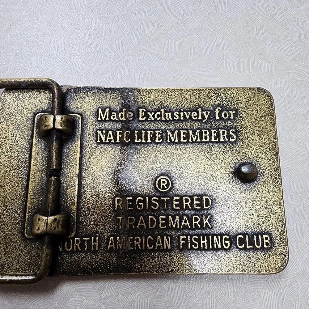 Vintage Brass North American Fishing Club Life Member Belt Buckle NAFC Brass Ton